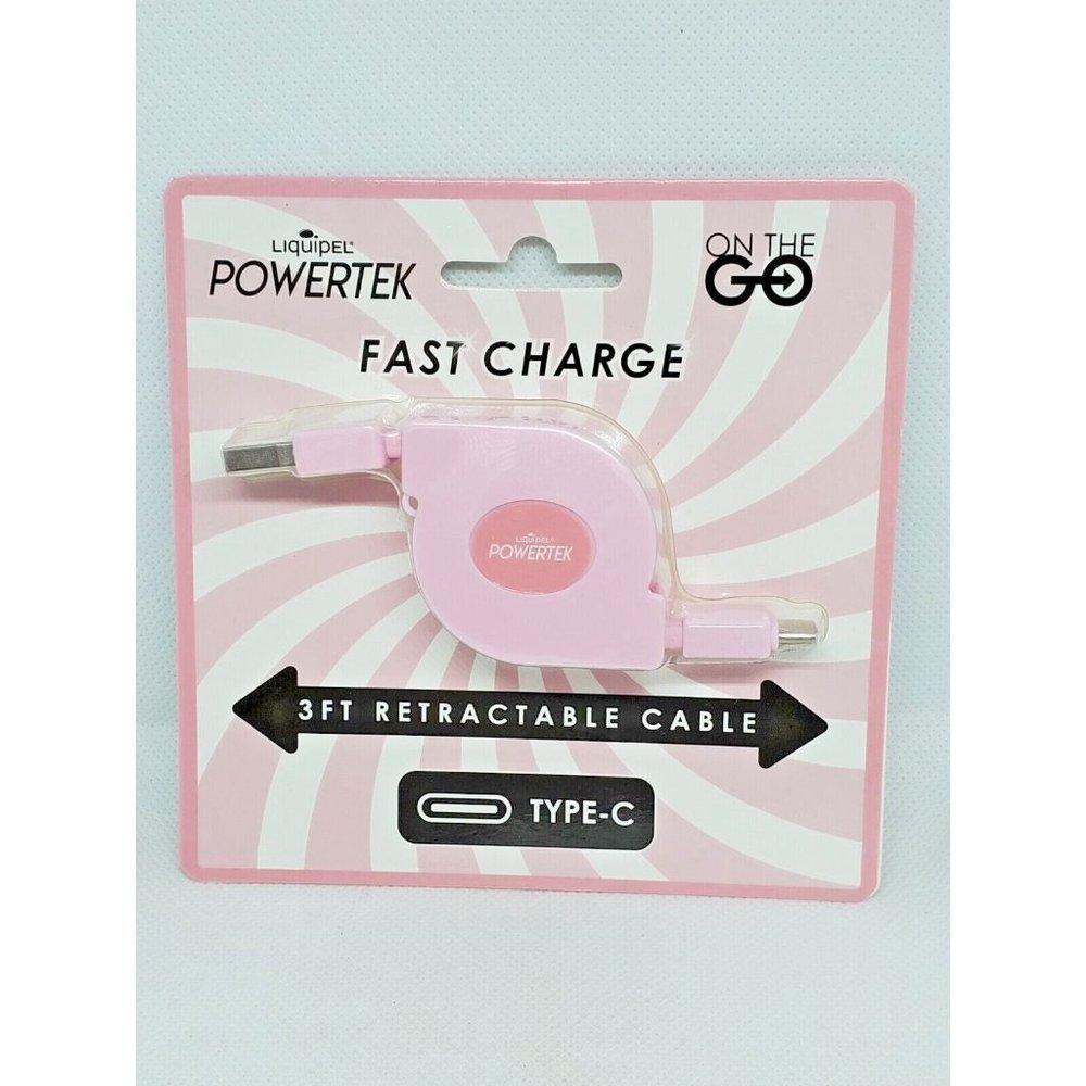Pink Liquipel Powertek Fast Charge 3 Ft Retractable USB Type-C Cord